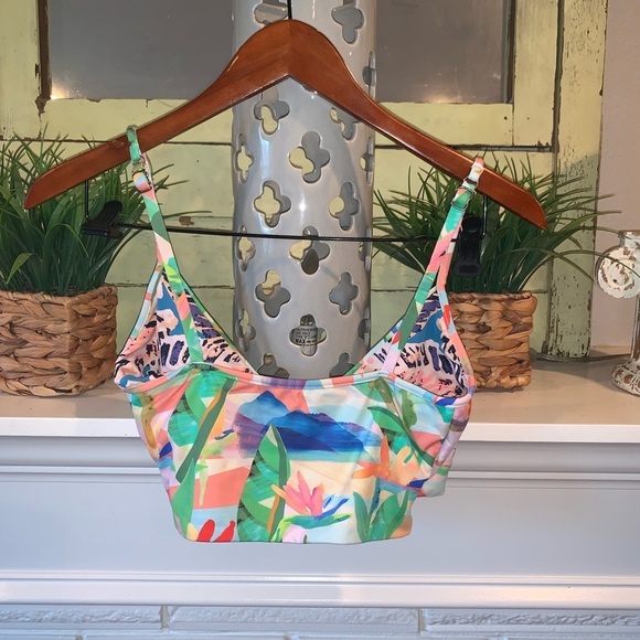 Maaji Tropical Reef Reversible Multi-Print Crossover Girls Swim Top Size 14 - Picture 4 of 4